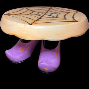 Vintage Cake Stand Halloween Witches Boots Spider Web Ceramic Dessert Tray